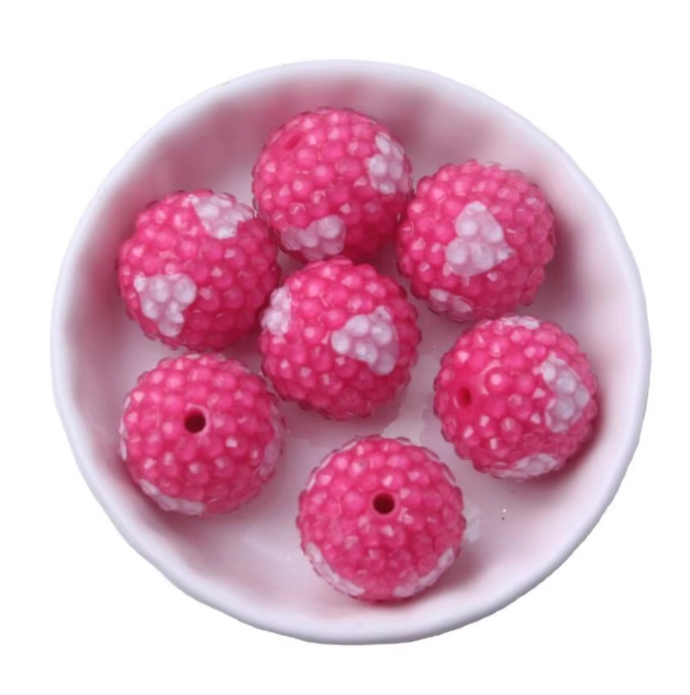 W494- Dark Pink 20mm Heart Jelly Rhinestone Acrylic Bead (1 Count)