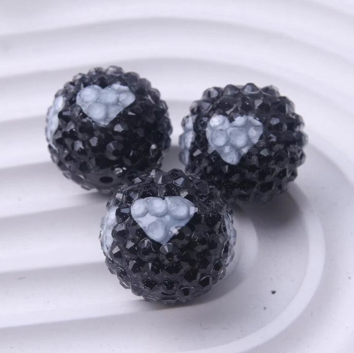 W493- Black 20mm Heart Jelly Rhinestone Acrylic Bead (1 Count)