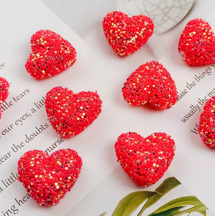W439- Red 22 x 25mm Glitter Heart Acrylic Bead (1 Count)