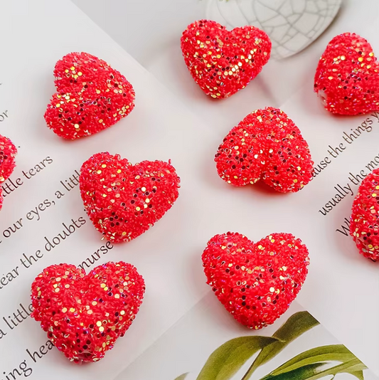 W439- Red 22 x 25mm Glitter Heart Acrylic Bead (1 Count)