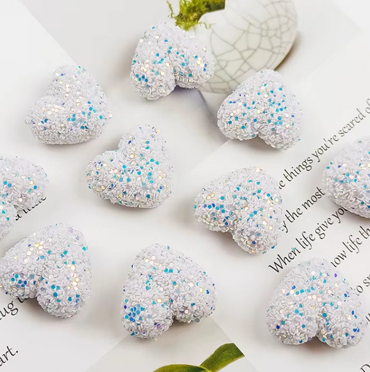 W407- White 22 x 25mm Glitter Heart Acrylic Bead (1 Count)