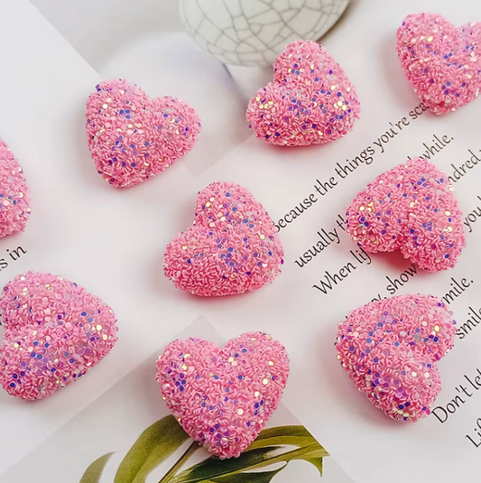 W438- Light Pink 22 x 25mm Glitter Heart Acrylic Bead (1 Count)