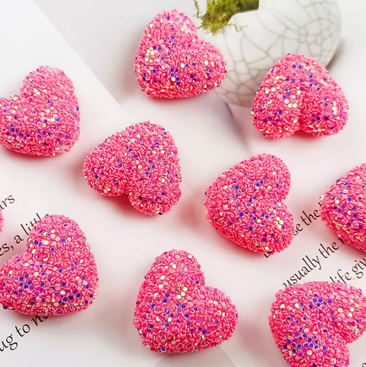 W437- Medium  Pink 22 x 25mm Glitter Heart Acrylic Bead (1 Count)