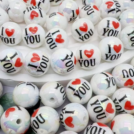 W420- 16mm "I Love You" Opal Acrylic Bead (1 Count)