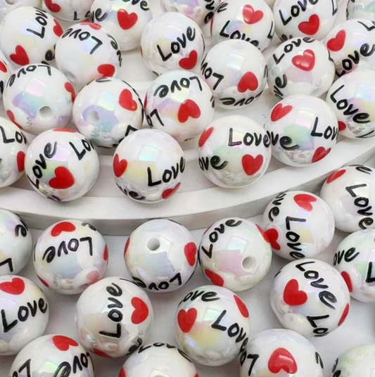 W414- 16mm "Love" Opal Acrylic Bead (1 Count)