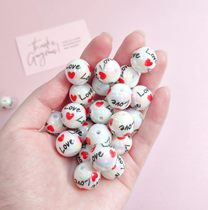 W414- 16mm "Love" Opal Acrylic Bead (1 Count)