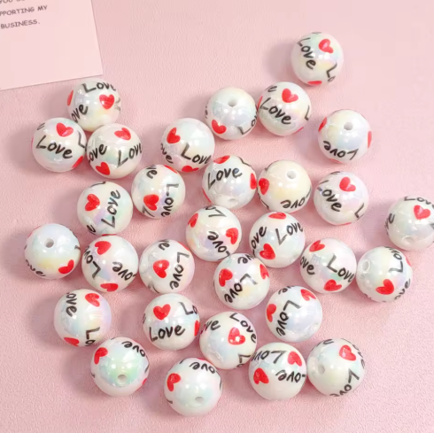W414- 16mm "Love" Opal Acrylic Bead (1 Count)