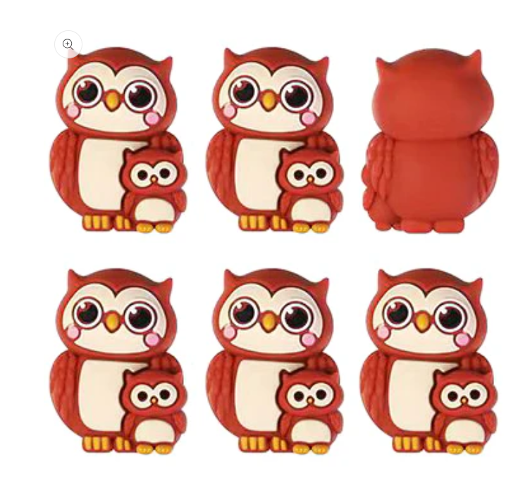X075- "Parent & Baby- Owls" Silicone Focal Bead for DIY Crafts (1 Count)