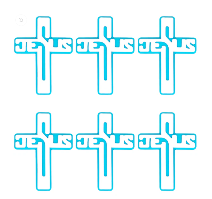 X138- "Aqua Jesus Cross  Silicone Focal Bead for DIY Crafts (1 Count)
