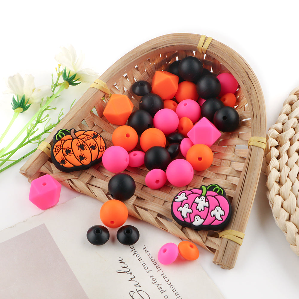 Z/541 - "Halloween"  Pink & Orange Silicone Bead Kit