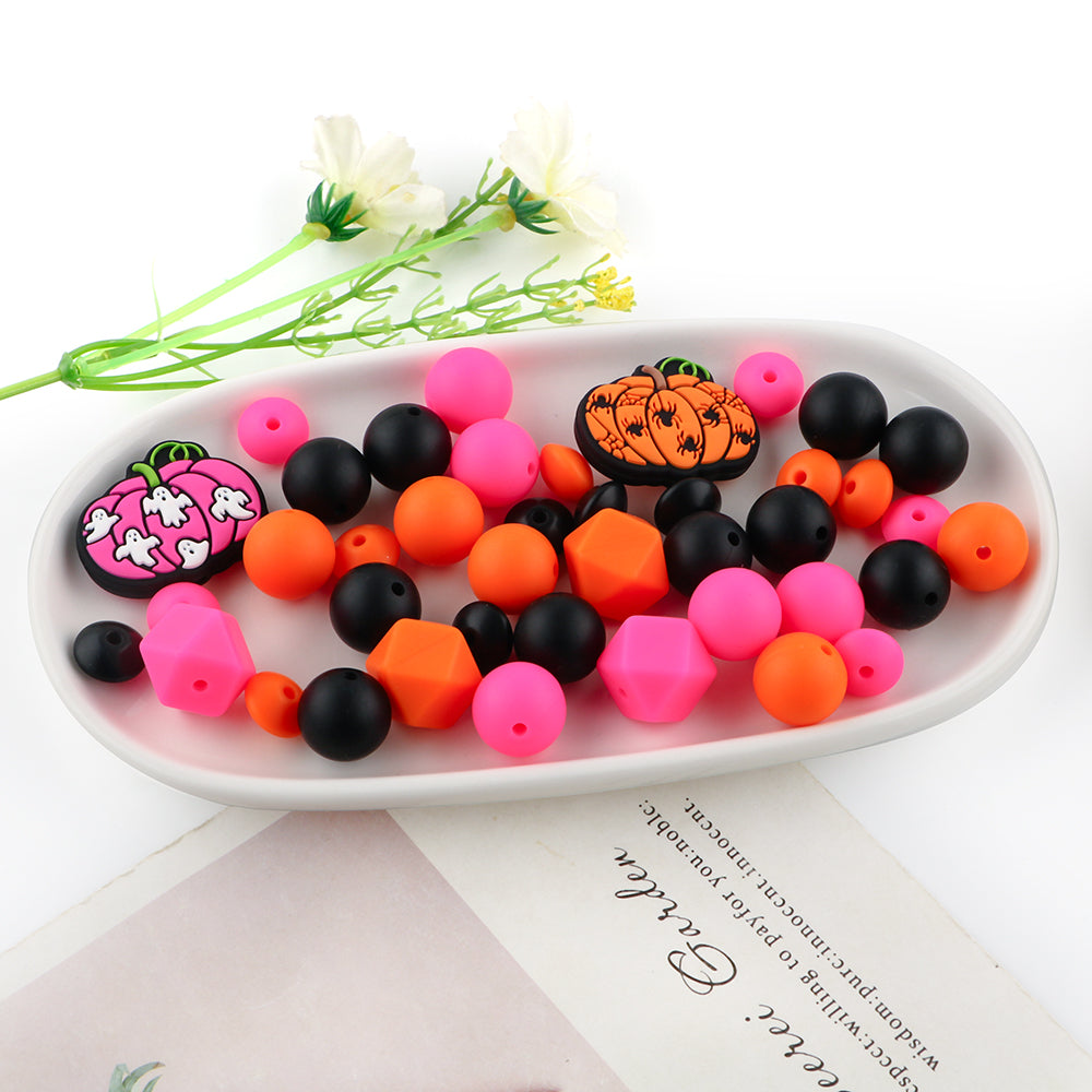 Z/541 - "Halloween"  Pink & Orange Silicone Bead Kit