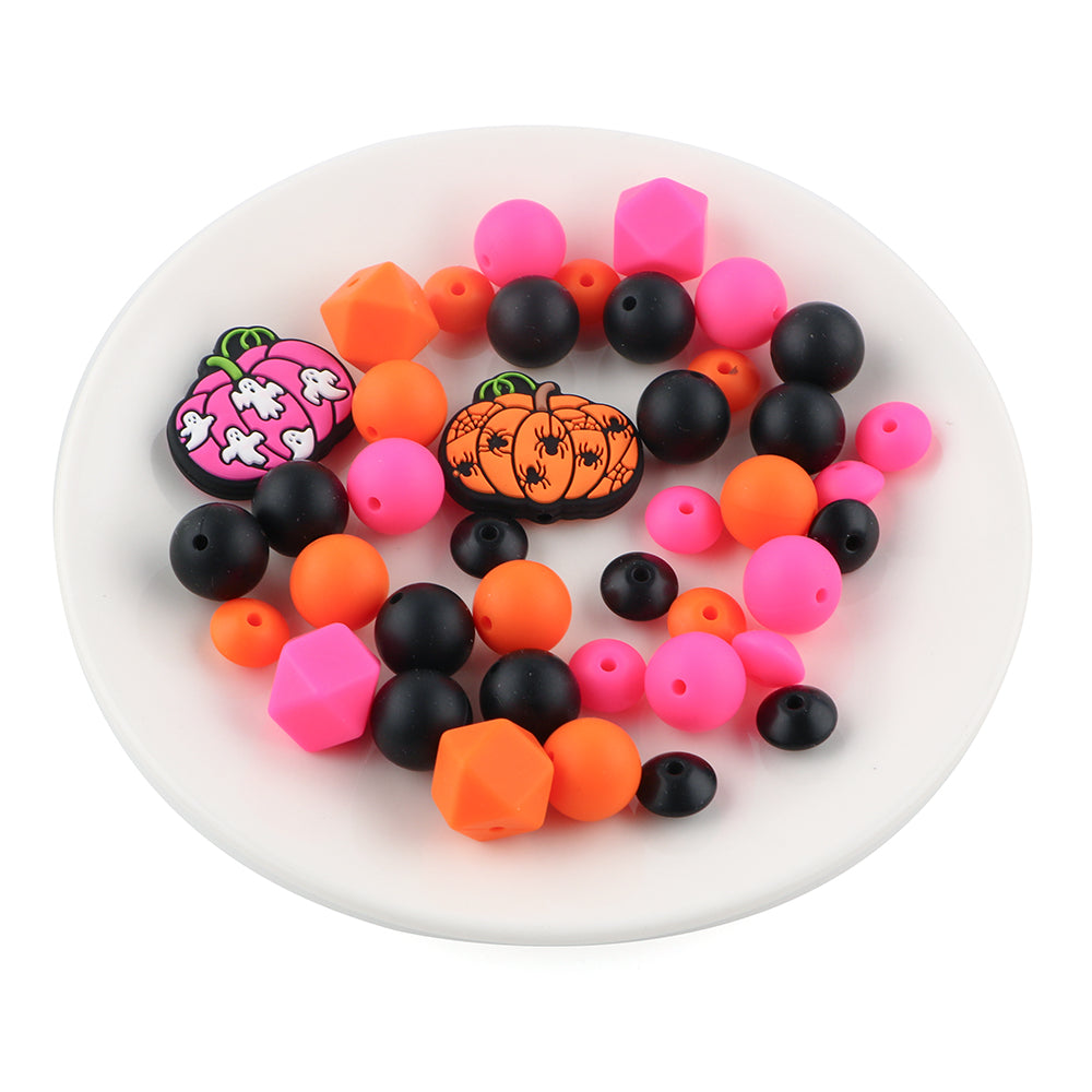 Z/541 - "Halloween"  Pink & Orange Silicone Bead Kit
