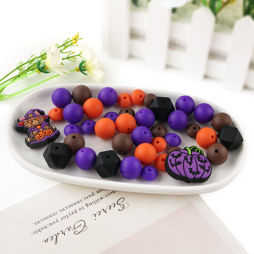Z/523 - "Halloween"  Purple, Orange, & Black Silicone Bead Kit