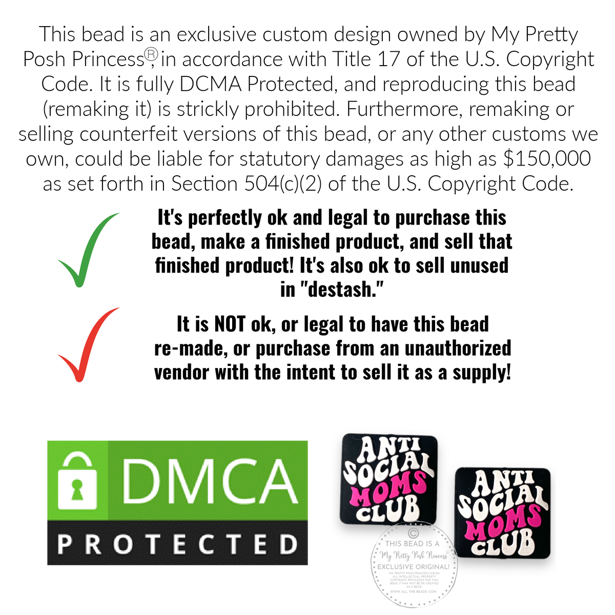 e531- "Anti-Social Moms Club"  Exclusive  Focal Bead (1 Count)