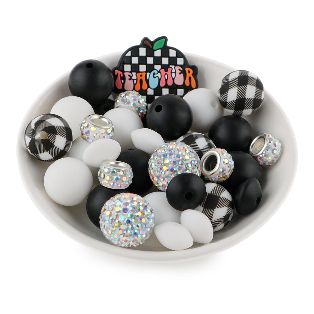 Z/ 507 - "Teacher" Black & White Silicone Bead Bling Kit