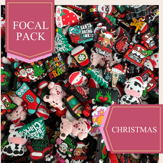 10 Count Christmas Themed Silicone Focal MEGA VALUE Pack
