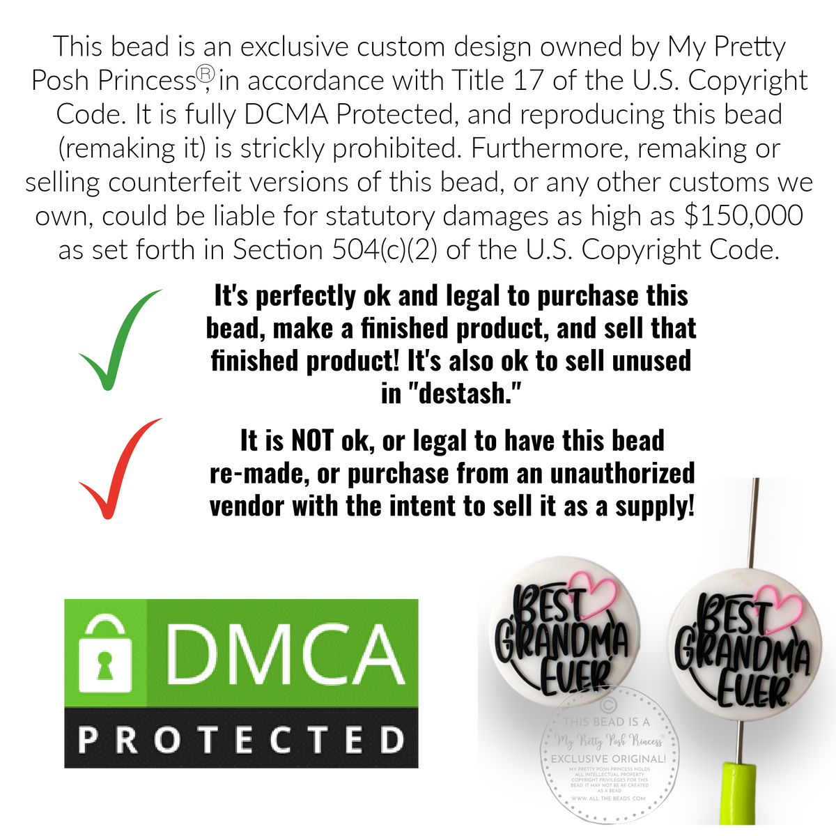 e565 - "Grandma"  Exclusive  Focal Bead Silicone (1 Count)