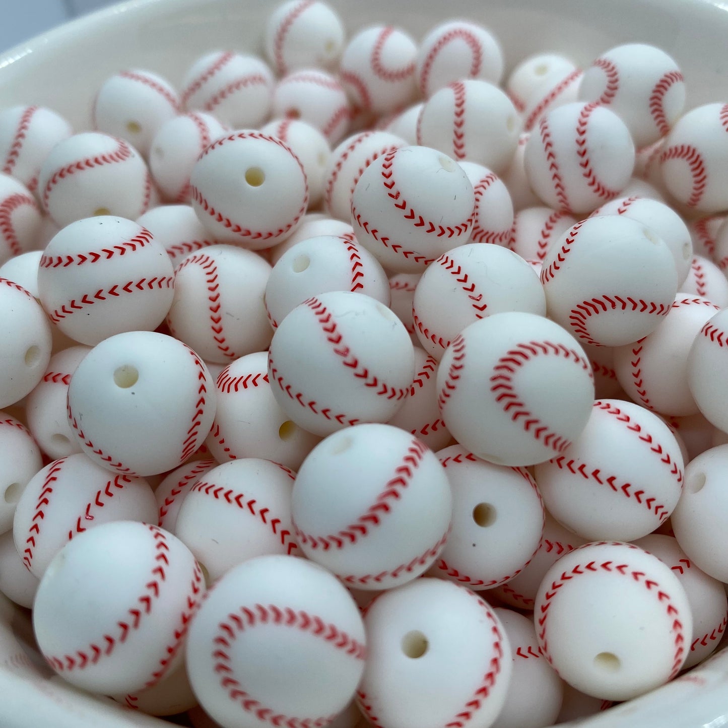 A45 - 15mm "Baseball" (10 Count) Silicone Beads, Craft Supplies