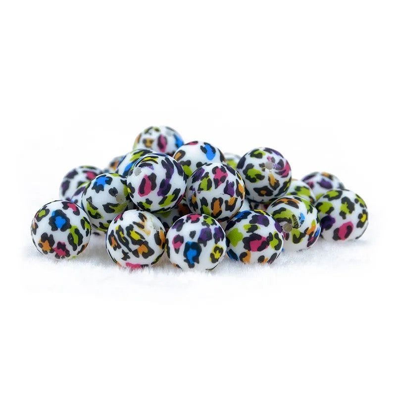 A-6016- 15mm "Colorful Leopard" Silicone Beads