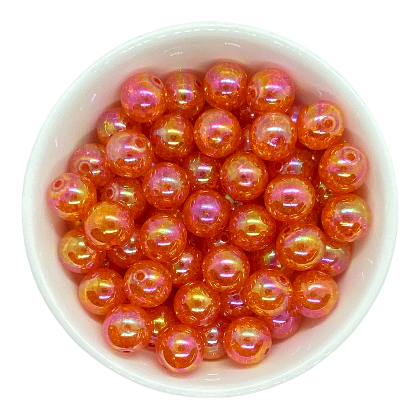 w166- 12mm Orange  "Crackle AB" Acrylic Beads (20 Count)