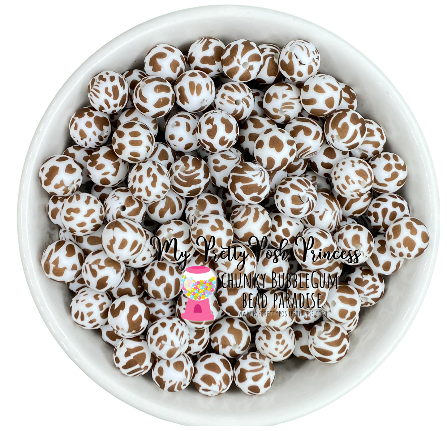 A47- 15mm "Brown Cow" (10 Count) Silicone Beads, Keychain Making, DIY Pens