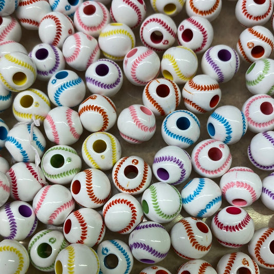 #7-  12mm Mixed Baseball Acrylic Chunky Bubblegum Beads (20 Count)
