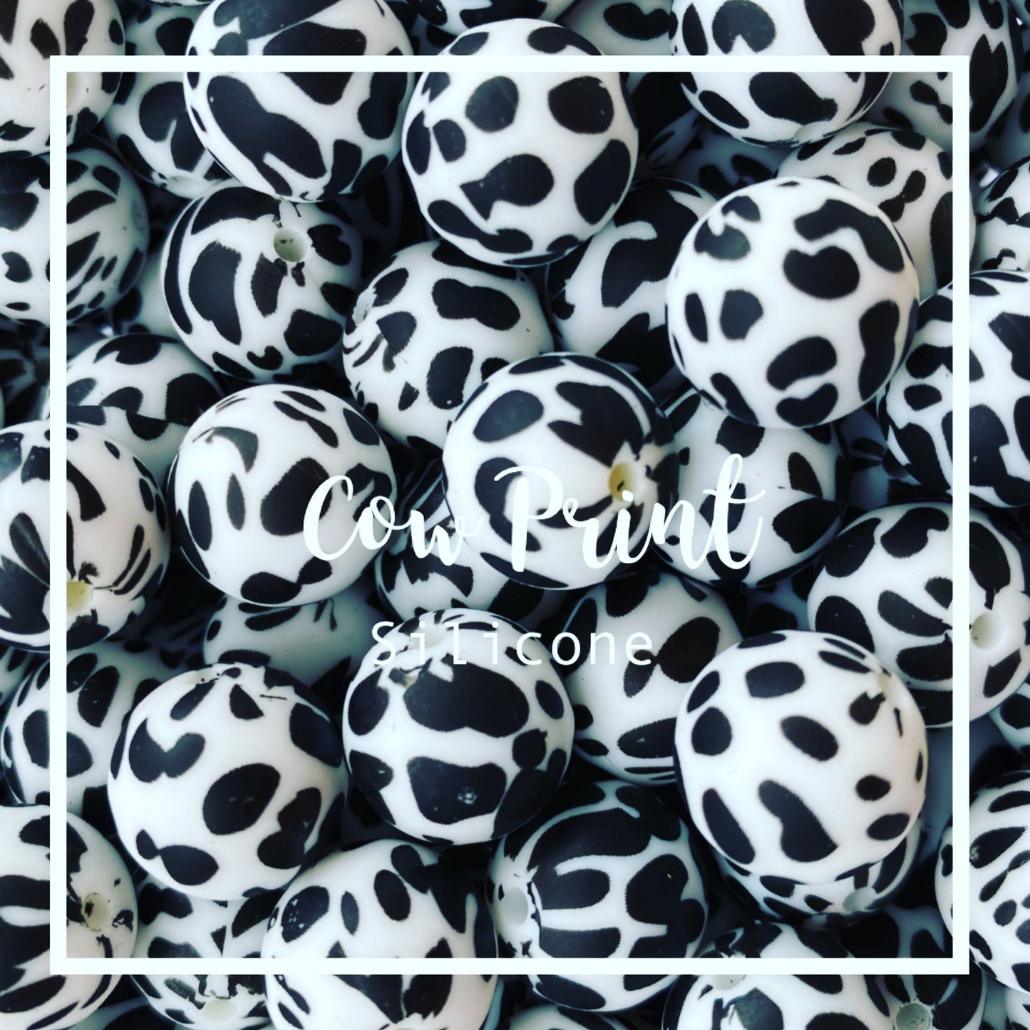 12mm- A-01- Cow Print Silicone Beads