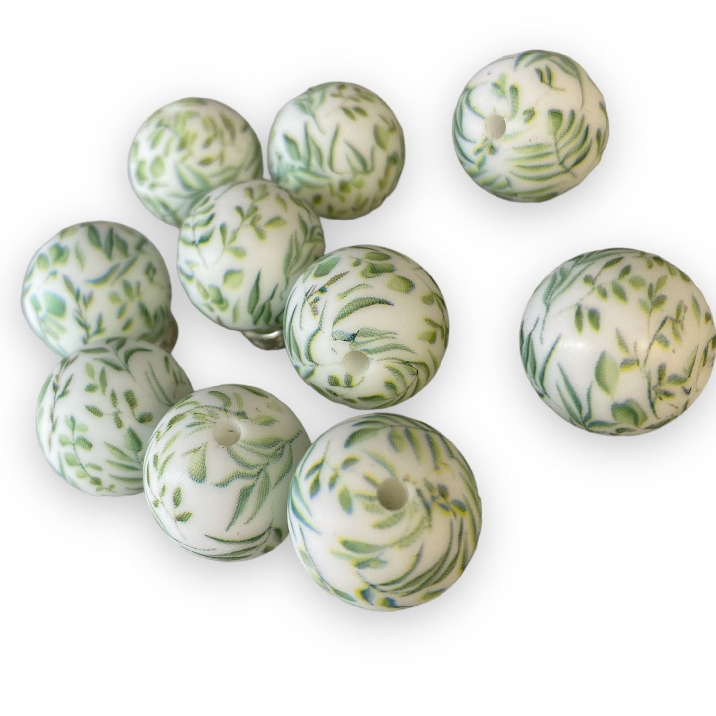 #813 - 19mm Eucalyptus Printed Silicone Beads