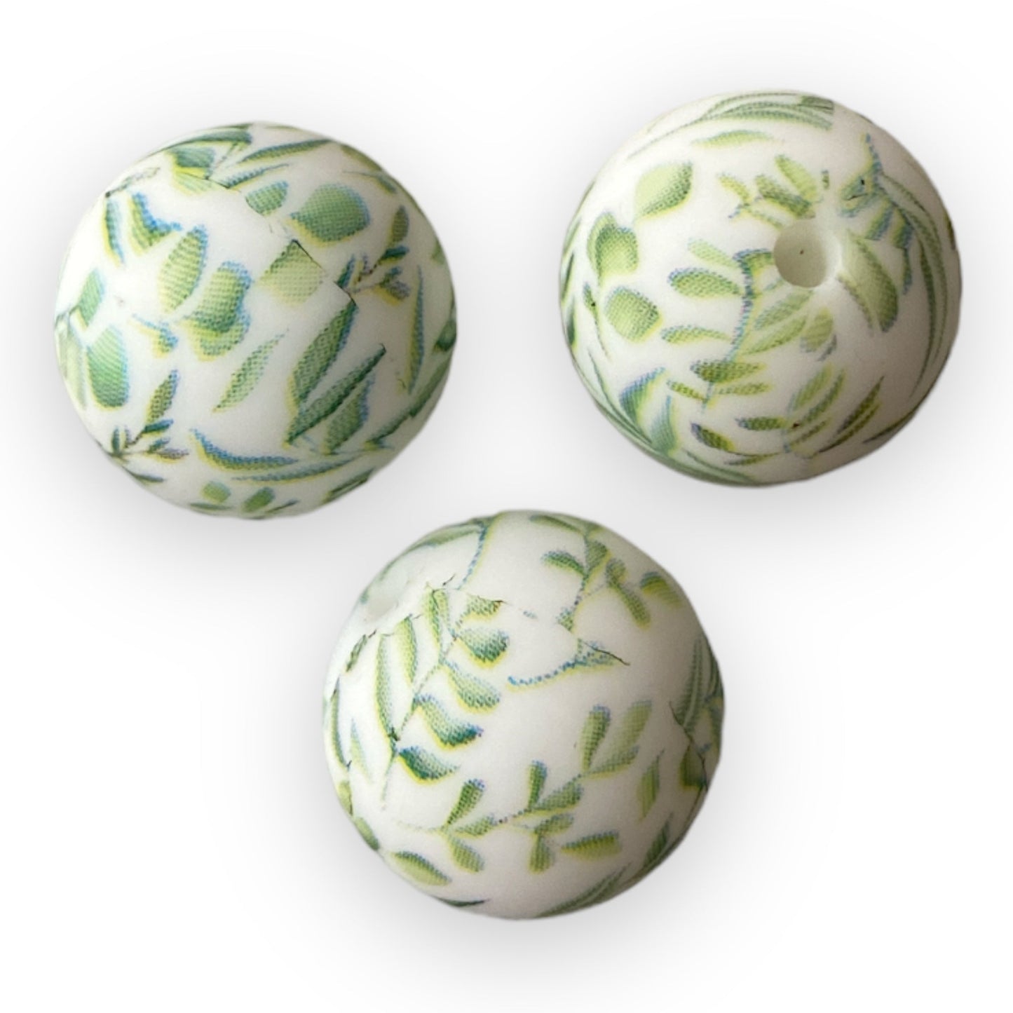 #813 - 19mm Eucalyptus Printed Silicone Beads