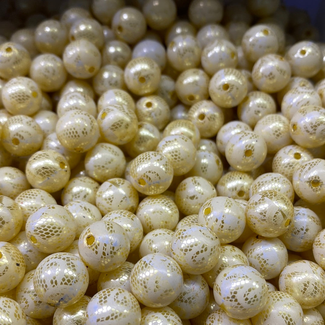 w205- 12mm Yellow "Pearl Lace"  Acrylic Beads (20 Count)