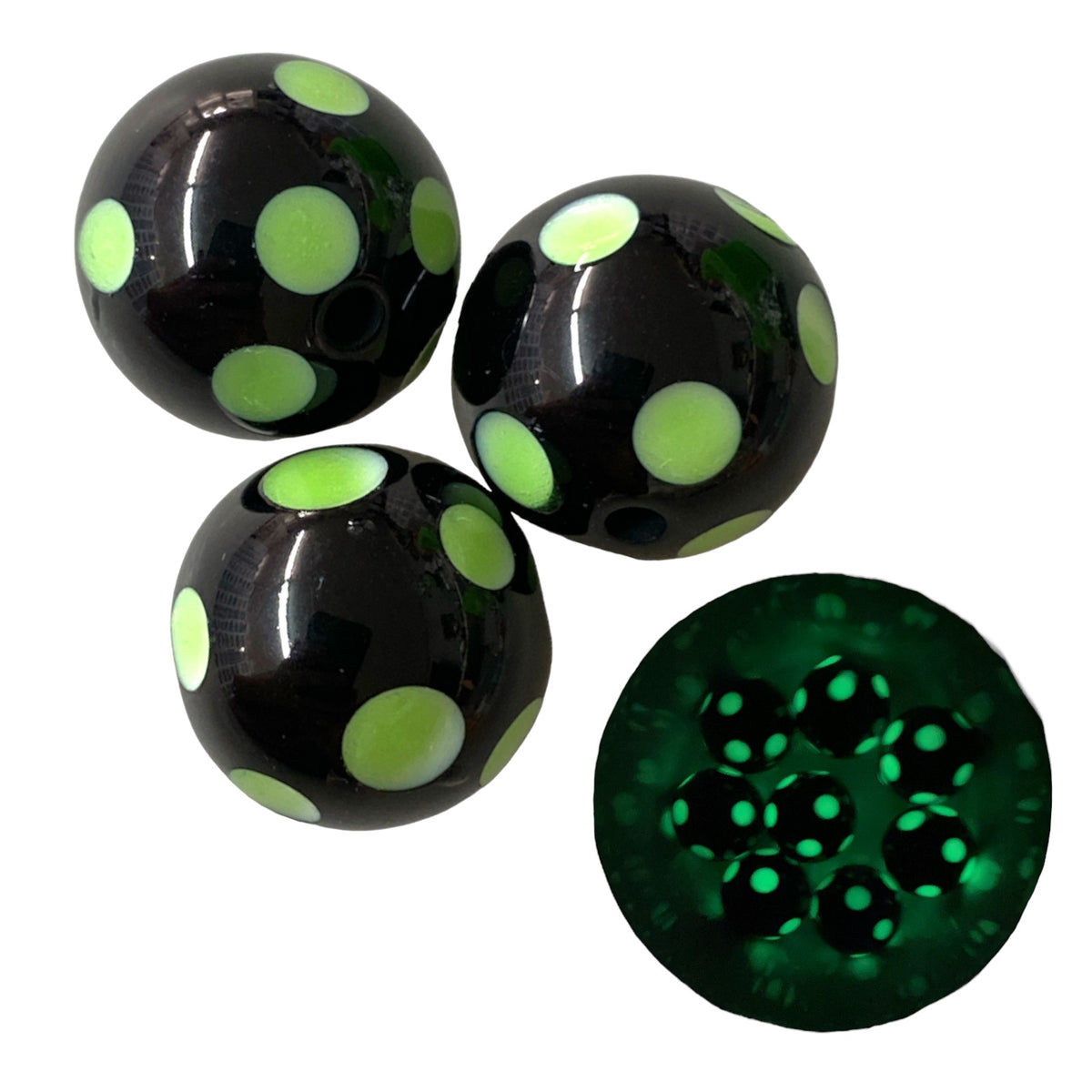 #961 - Black “Glow In The Dark” Polka Dots Acrylic Beads (1 Count)