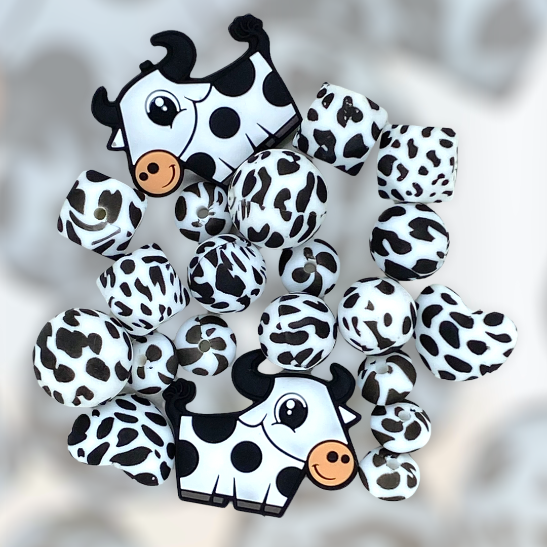 12mm- A-01- Cow Print Silicone Beads