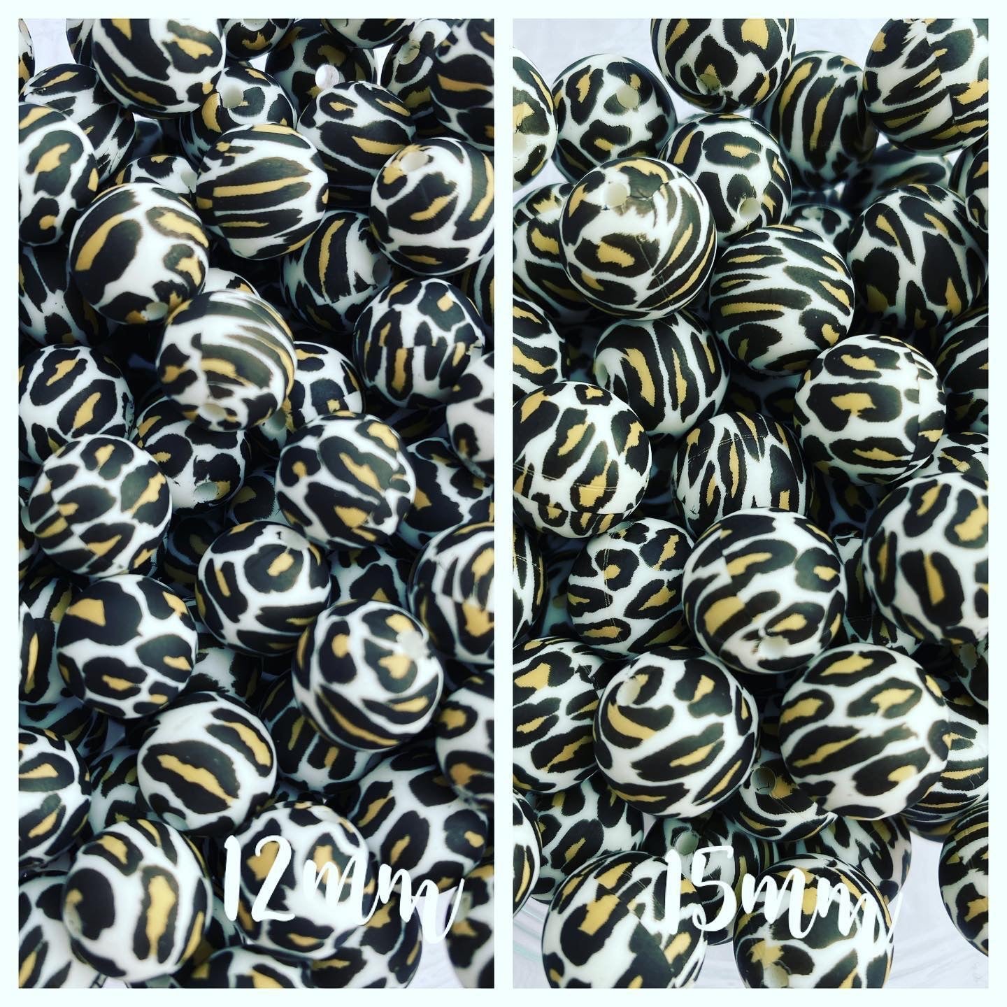 12mm-  P-01- “White Leopard”  Silicone Beads