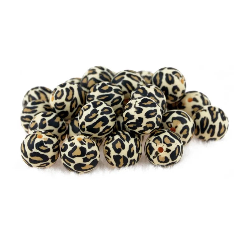 A-6005- 15mm “Beige" Leopard Silicone  Beads