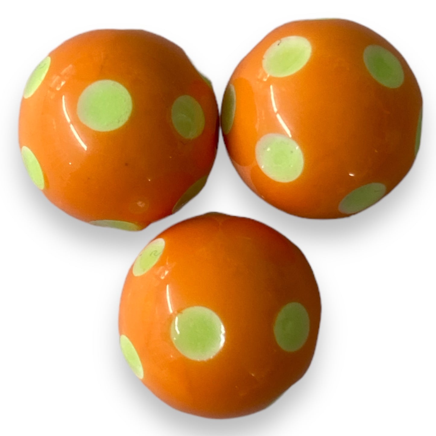 W454- Orange “Glow In The Dark” Polka Dots Acrylic Beads (1 Count)