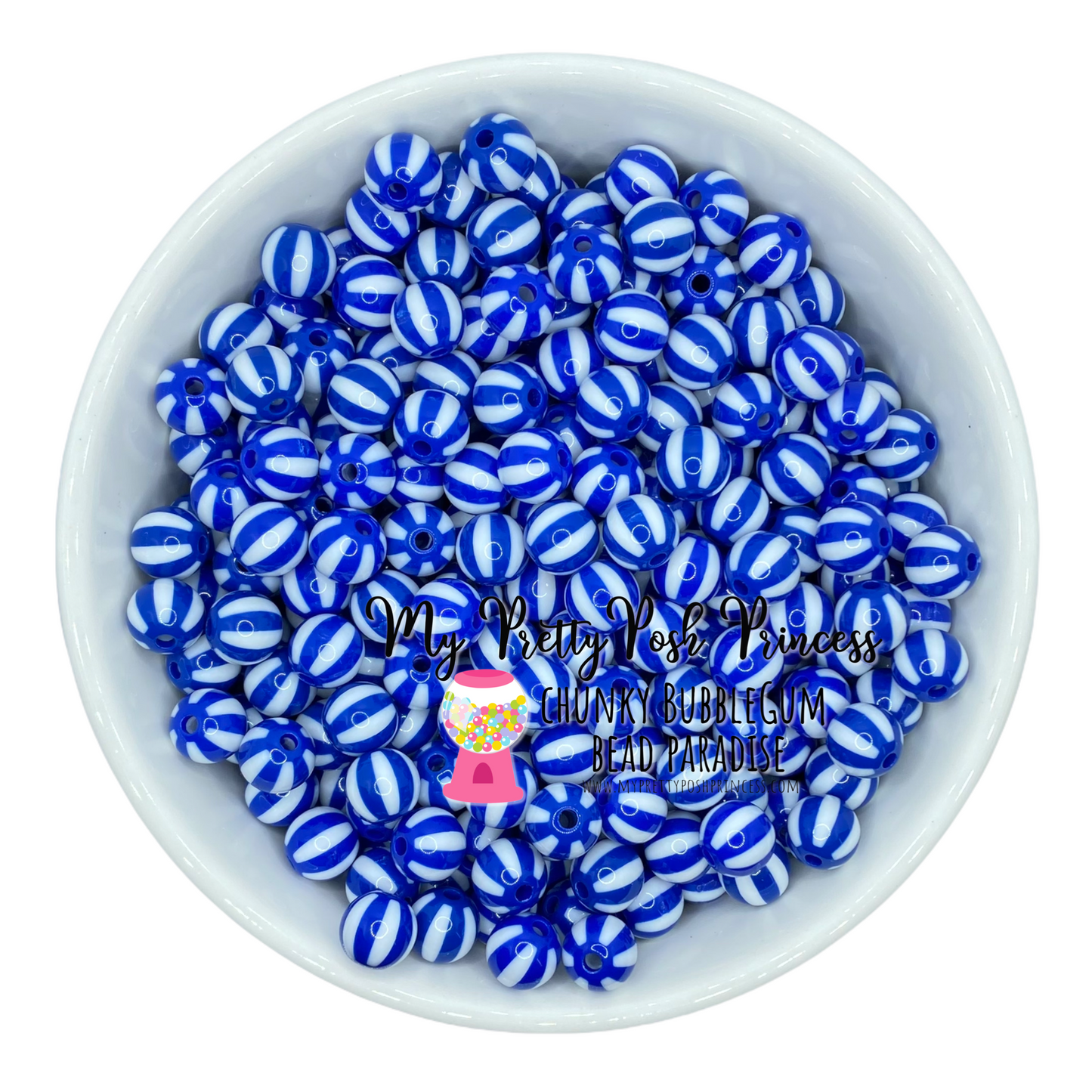 #183- 12mm Blue "Beach Balls"  Acrylic Chunky Bubblegum Beads (20 Count)