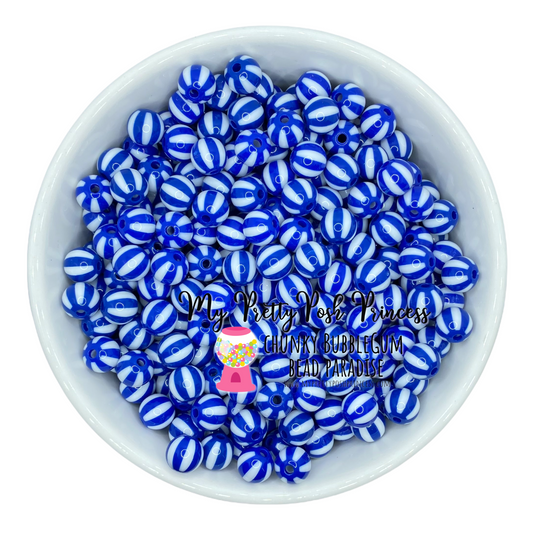 #183- 12mm Blue "Beach Balls"  Acrylic Chunky Bubblegum Beads (20 Count)
