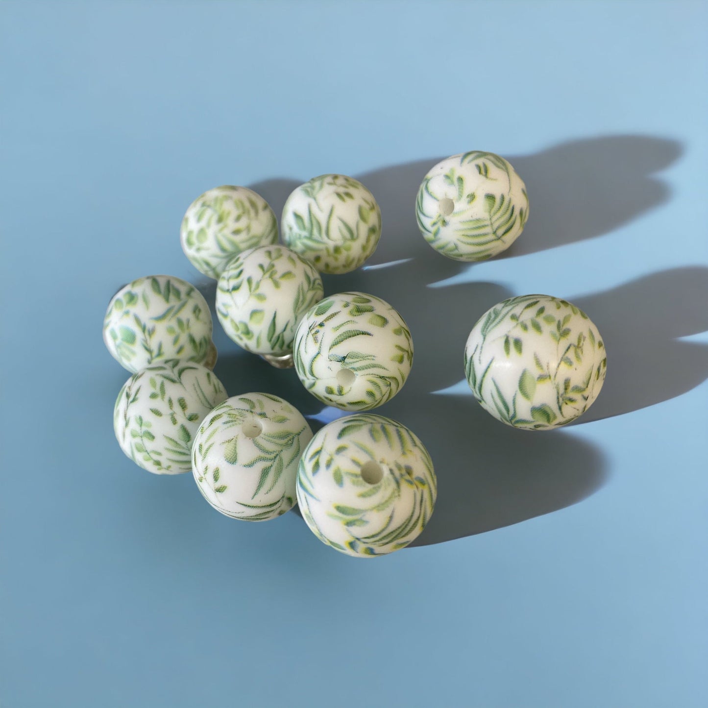 #813 - 19mm Eucalyptus Printed Silicone Beads