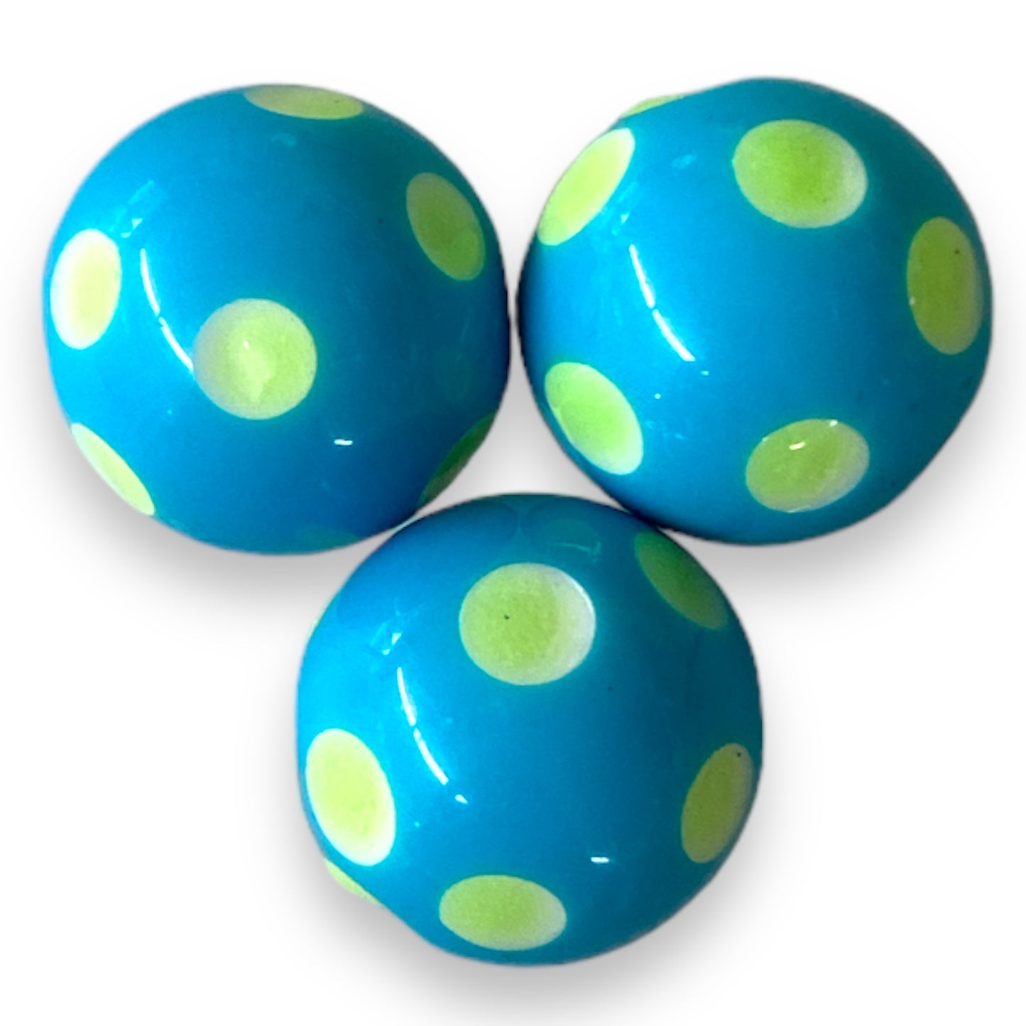 W455- Aqua “Glow In The Dark” Polka Dots Acrylic Beads (1 Count)