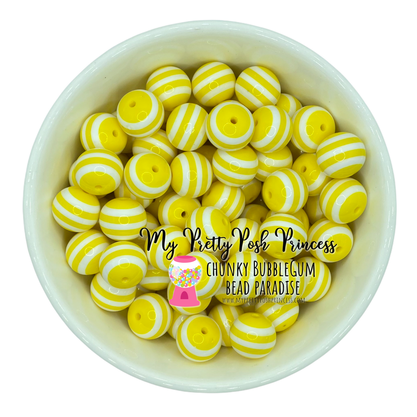 stp23- 12mm Yellow Striped Acrylic Beads (20 Count)