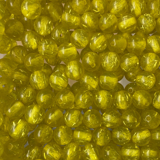 #156 - 12mm Yellow Tinsel Glitter Acrylic  Beads (20 Count)