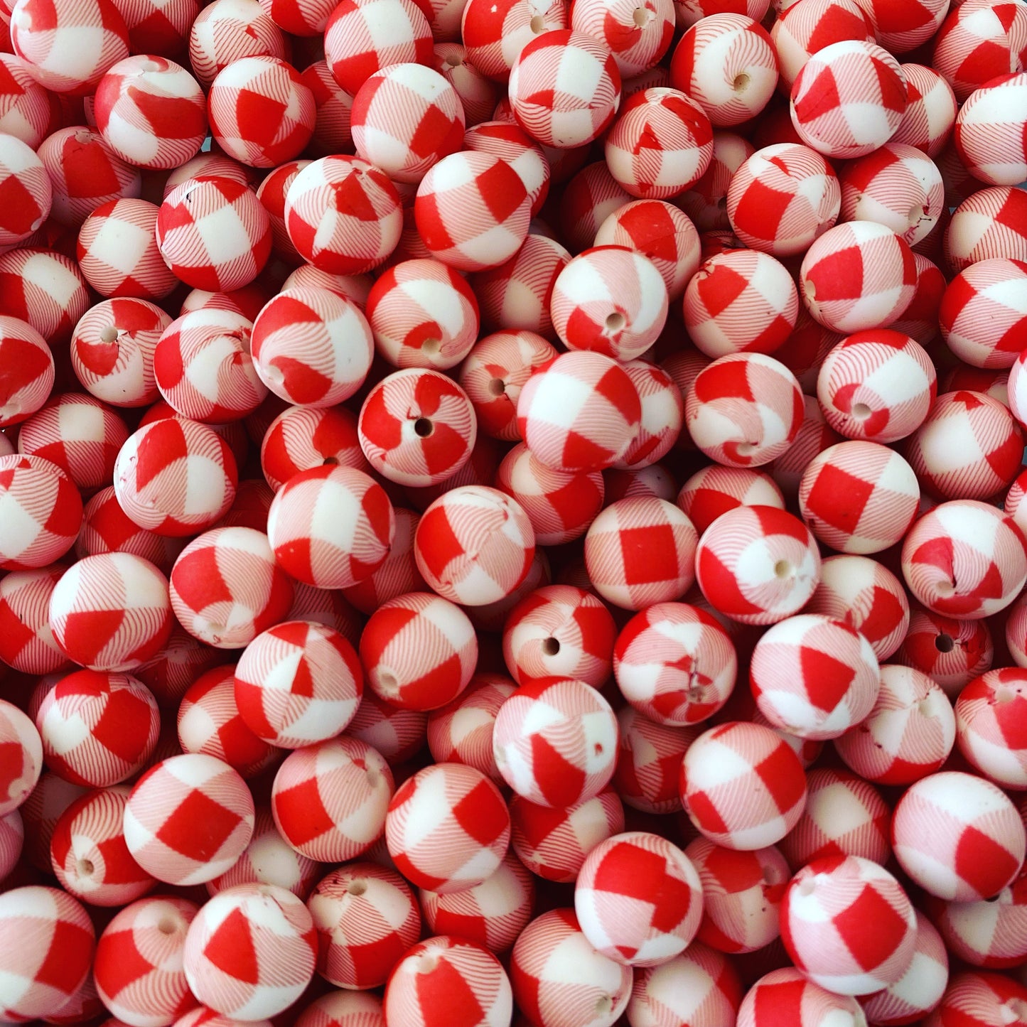 12mm- P-16- "Picnic Plaid" Silicone Beads