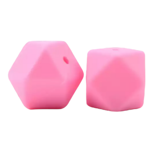 Pink Silicone Hexagon Bead (14mm or 17mm) (1 Count)