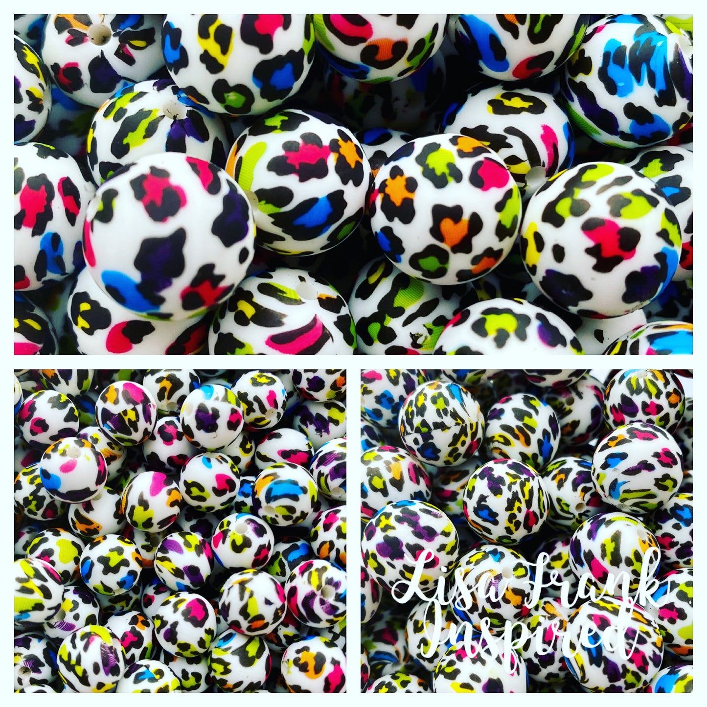 12mm-  A-08- Colorful Leopard  Silicone Beads