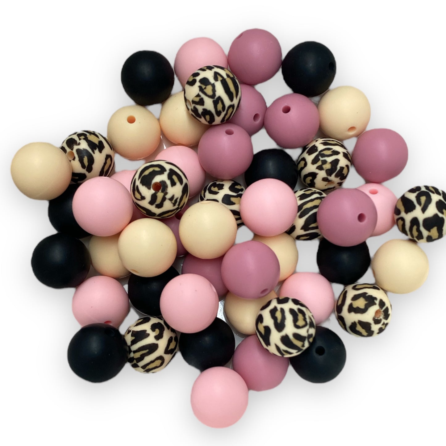 "Blush Leopard Luxe" 15mm Silicone 50 Count Bead Pack – Ideal for Beadable Pens & Keychains
