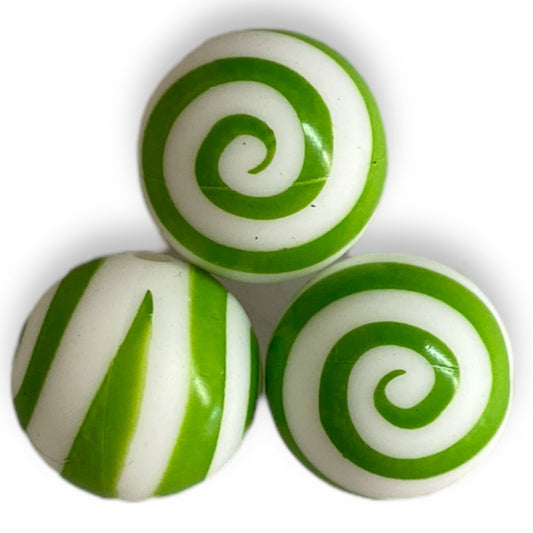 #785 - 15mm “Green Swirl” Printed Silicone Beads