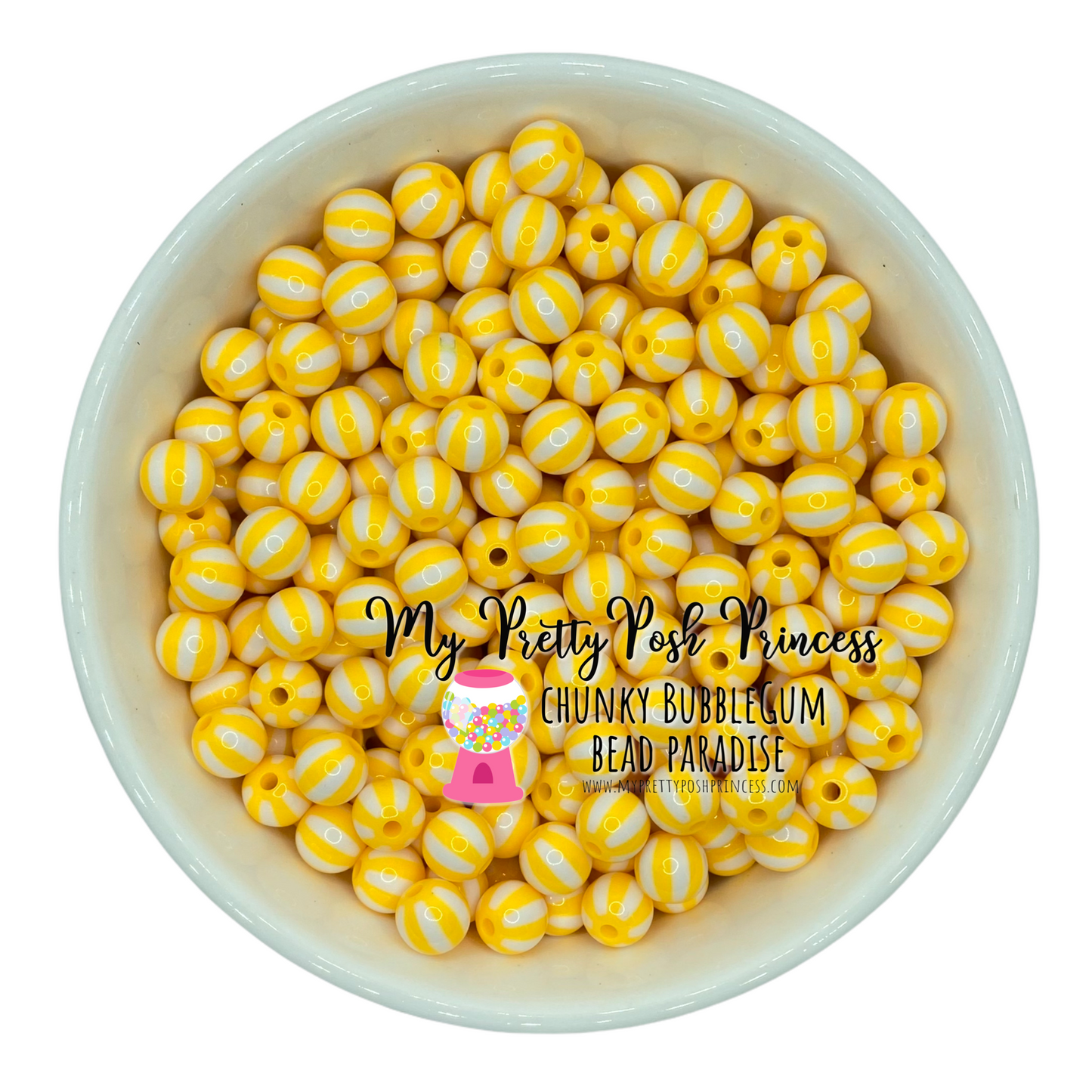 #197- 12mm Yellow "Beach Balls" Acrylic Chunky Bubblegum Beads (20 Count)