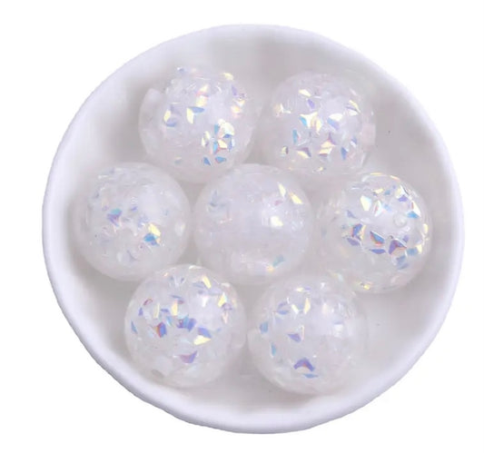 W542- 20mm White Confetti Sparkle Acrylic Beads (10 Count)