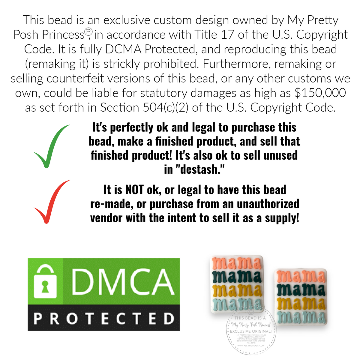 e538- "Mama Mama Mama Mama"  Exclusive  Focal Bead (1 Count) Silicone