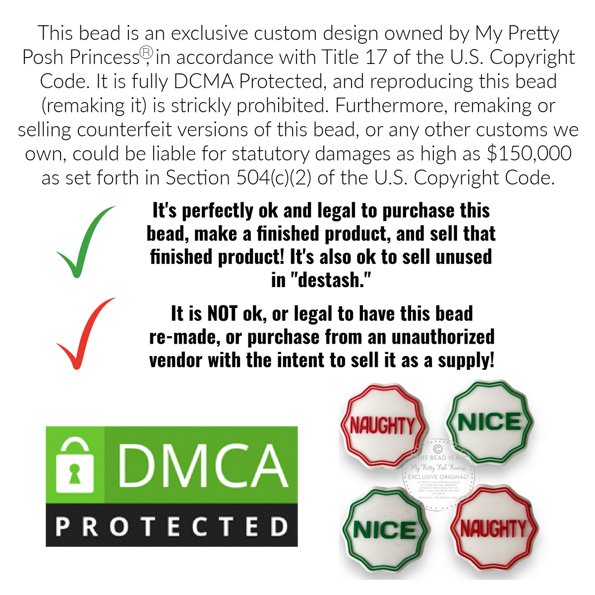 X1 - Naughty/Nice -Two Sided- "Exclusive"  Focal (1 Count)  Bead Silicone